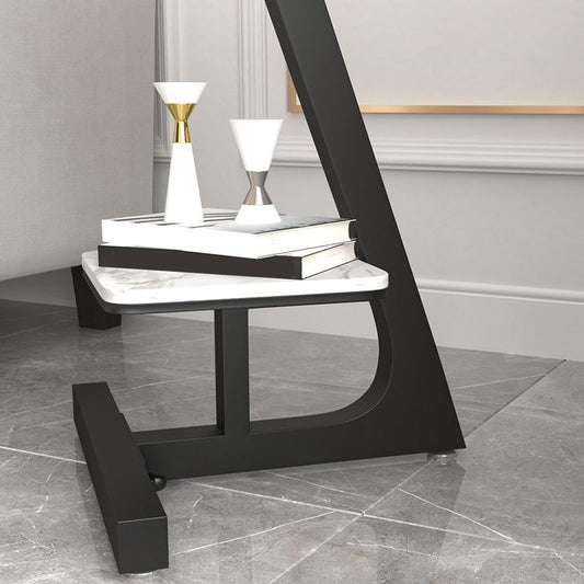 Modern Square Marble Top End Table Two-Tier Side Table with Iron Frame