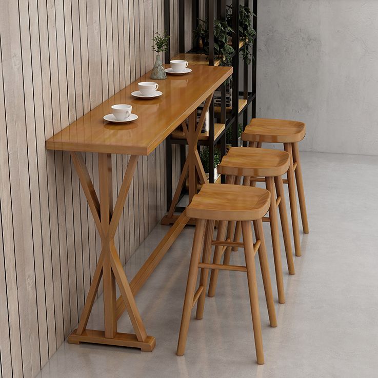 Ensemble de Table de bar rectangulaire moderne, 1/2/4/7 pièces, Table de bar en bois massif et tabourets sans dossier