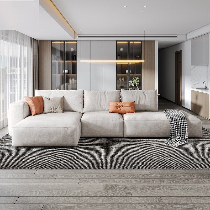 Modern Faux Leather Living Room Sectional Cream Square Arm Cushion Back Sofa Clearhalo 'furn' 'furn_sectionals' 'Furniture' 'furniture_sectionals' 'kitchen' 'kitchen_sectionals' 'Living Room Furniture' 'Sectionals' 1200x1200_51e54c06-21f3-46da-9b49-a470ff1b220d