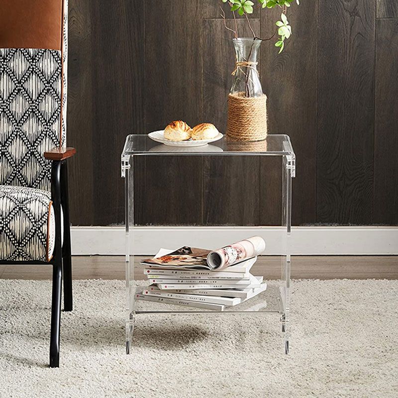 Plastic 2-Tier End Table Rectangular Corner Table for Living Room