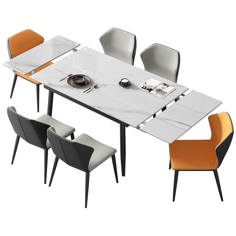 Modern Style White Dining Table Rectangle Sintered Stone Drop-Leaf Dining Table with 4 Legs Clearhalo ' dining_table' 'Dining Tables & Seating' 'Dining Tables' 'furn' 'furn_dining_table' 'Furniture' 'furniture_dining_table' 'Kitchen & Dining Furniture' 'kitchen&dining_furn' 'kitchen' 'kitchen_dining_table' 1200x1200_51f06770-625a-4fe7-8efd-070bc7323d9e