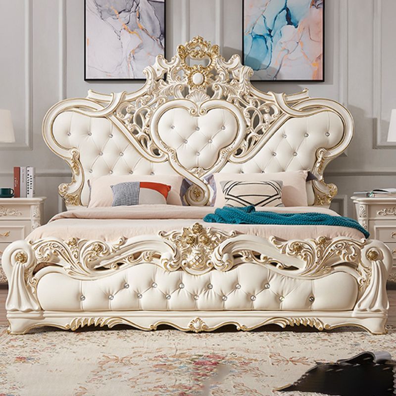 Victoriaans standaard bed gestoffeerd hoofdeinde getuft dennenhoutpaneel bed