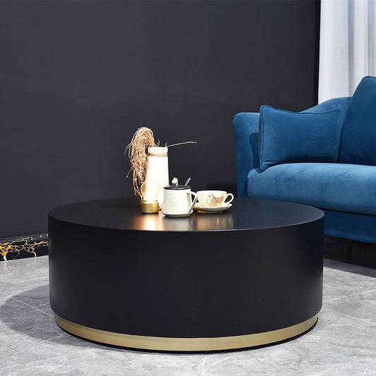 Modern Wood Coffee Table with Drawers Cocktail Table Round in Black