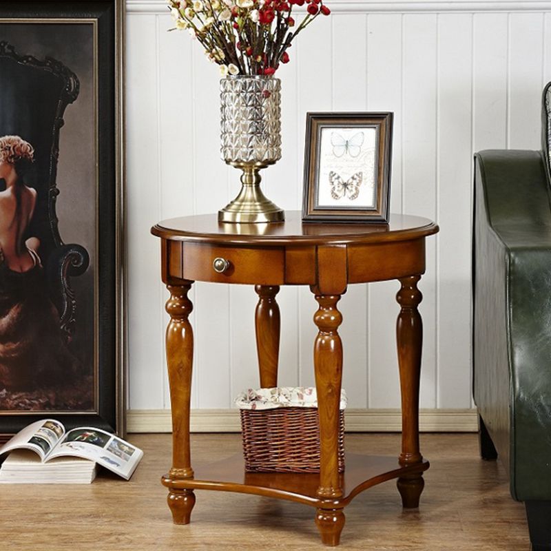 Traditional 24..4" Tall End Table in Brown Solid Wood Round Side Table with Shelf Clearhalo 'Coffee & Accent Tables' 'End & Side Tables' 'end_side_tables' 'furn' 'furn_end_side_tables' 'Furniture' 'Living Room Furniture' 1200x1200_51feb53d-0a0e-4a27-9367-04da224b88d2