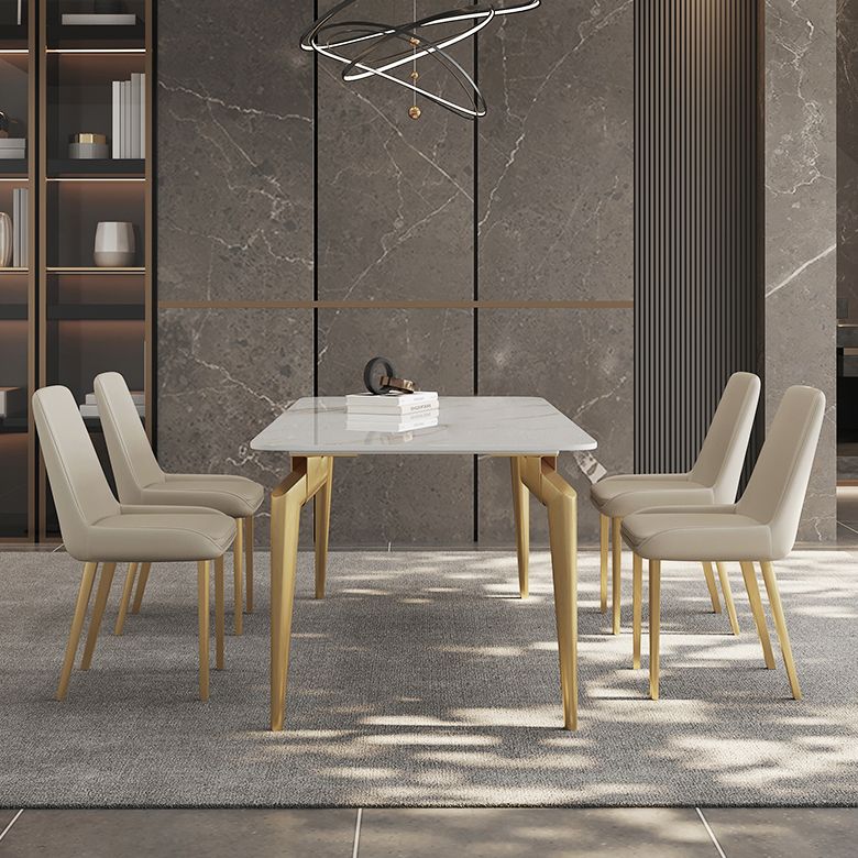 Glam Dining Table Set 1/5/7 Pcs Sintered Stone and Metal Dining Table with Armless Chairs Clearhalo 'Dining Room Sets' 'Dining Tables & Seating' 'dining_room_set' 'furn' 'furn_dining_room_set' 'Furniture' 'Kitchen & Dining Furniture' 1200x1200_5206c0e0-8613-41b7-98c1-9e1bfab881f6