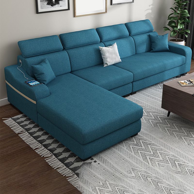 Contemporary Faux Leather/Fabric L-Shape Sofa with Pillow Top Arm Clearhalo 'furn' 'furn_sectionals' 'Furniture' 'furniture_sectionals' 'Living Room Furniture' 'Sectionals' 1200x1200_520ccbaa-5edb-4954-9088-8a02cabad2fe