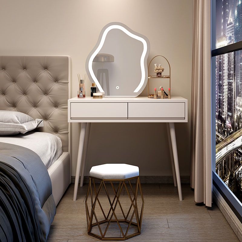 Tavolo da letto moderno a specchio illuminato tavolo da letto con set di feci