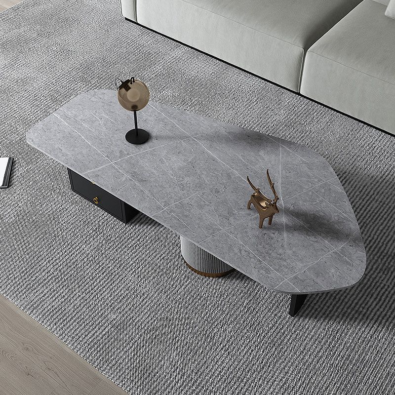 15.7 "H onregelmatige leisteen metalen frame salontafel met lade voor woonkamer