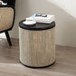 17.7" Tall Solid Wood Round Top Side Table Drum Base End Table with Storage