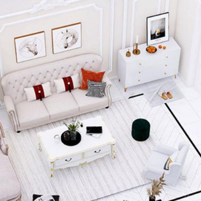 Contemporary White Wooden Chest with Drawers and Metal Legs Accent Chest