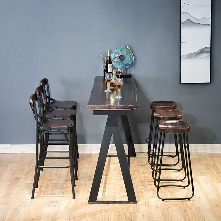 Rectangle Pine Wood Top Bar Table Modern Bar Table with Trestle Base in Black Clearhalo 'Bar Furniture' 'Bar Tables' 'bar_tables' 'furn' 'furn_bar_tables' 'Furniture' 'Kitchen & Dining Furniture' 1200x1200_52189efb-485f-4e23-92f9-5d6e6091d826
