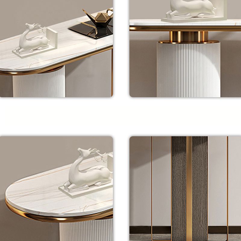 Mesa de consola oval de glamour de piedra de sofá de la consola blanca para el salón