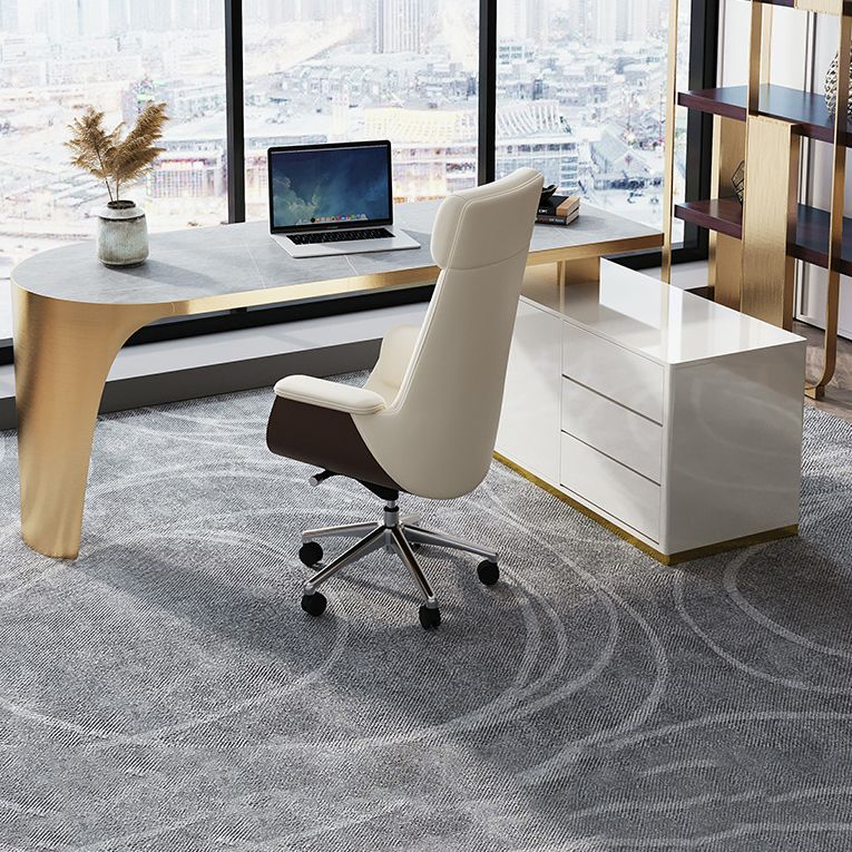 L-Shape Executive Desk Glam with Drawers Office Desk with Chrome Metal Base Clearhalo 'furn' 'furn_office_desk' 'Furniture' 'Office Desks' 'Office Furniture' 'office_desk' 1200x1200_52234fc2-9b8c-42b5-abe3-63fff82c2653