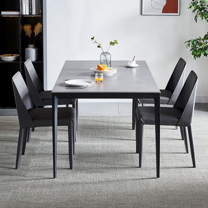 Modern Rectangle Dining Table Sintered Stone Top Table with 4 Black Metal Legs Clearhalo 'Dining Tables & Seating' 'Dining Tables' 'dining_table' 'furn' 'furn_dining_table' 'Furniture' 'Kitchen & Dining Furniture' 1200x1200_5224c9f1-e302-4808-983e-50b4f8218871