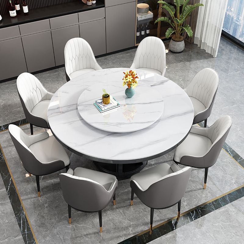 Stone Round White-gray Dining Table Nordic Turntable Furniture with Pedestal Base Clearhalo 'Dining Tables & Seating' 'Dining Tables' 'dining_table' 'furn' 'furn_dining_table' 'Furniture' 'furniture_dining_table' 'Kitchen & Dining Furniture' 'kitchen' 'kitchen_dining_table' 1200x1200_522eac3b-bf48-4328-a8cf-8f536472a126