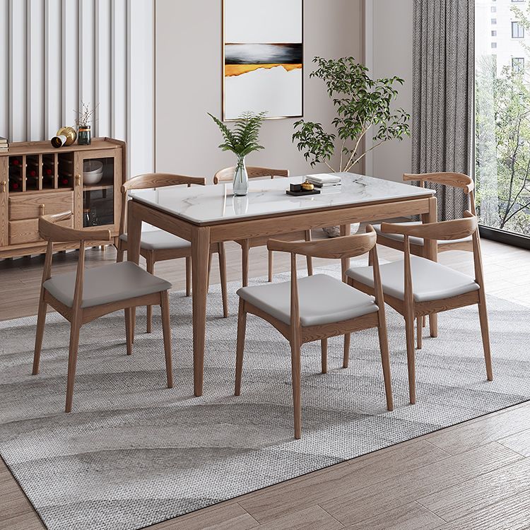 Rectangle Mid-Century Modern Dining Table White Sintered Stone Table with 4 Ash Solid Wood Legs Clearhalo ' dining_table' 'Dining Tables & Seating' 'Dining Tables' 'furn' 'furn_dining_table' 'Furniture' 'furniture_dining_table' 'Kitchen & Dining Furniture' 'kitchen&dining_furn' 'kitchen' 'kitchen_dining_table' 1200x1200_5230a387-8675-464c-ab7c-b69fbae27723