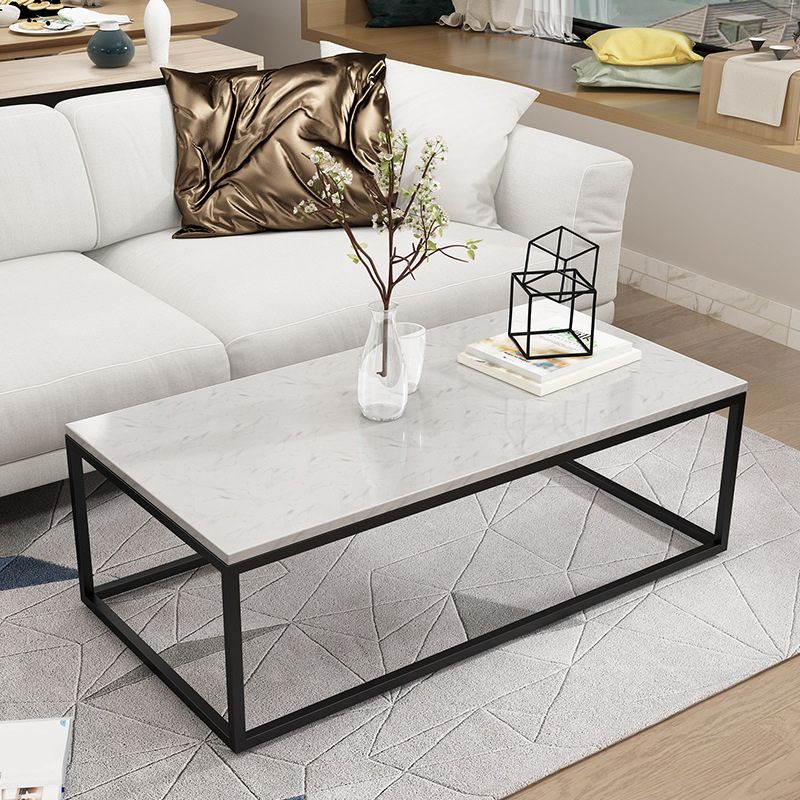 Glam Coffee Table with Metal Frame Base and Marble Top in White Clearhalo 'Coffee & Accent Tables' 'Coffee Tables' 'coffee_tables' 'furn' 'furn_coffee_tables' 'Furniture' 'Living Room Furniture' 1200x1200_5232139f-a083-43c8-998c-d885585cadbf