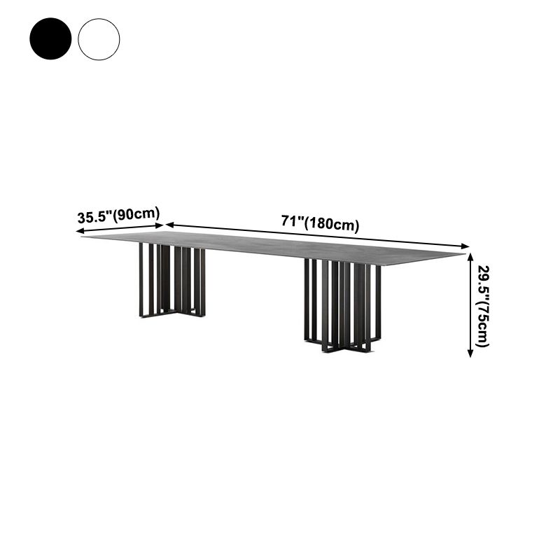Industrial Sintered Stone Dining Table Rectangle Table with Metal Double Pedestal Clearhalo ' dining_table' 'Dining Tables & Seating' 'Dining Tables' 'furn' 'furn_dining_table' 'Furniture' 'furniture_dining_table' 'Kitchen & Dining Furniture' 'kitchen&dining_furn' 'kitchen' 'kitchen_dining_table' 1200x1200_52353d6e-c02f-4572-bbfb-80da65748747