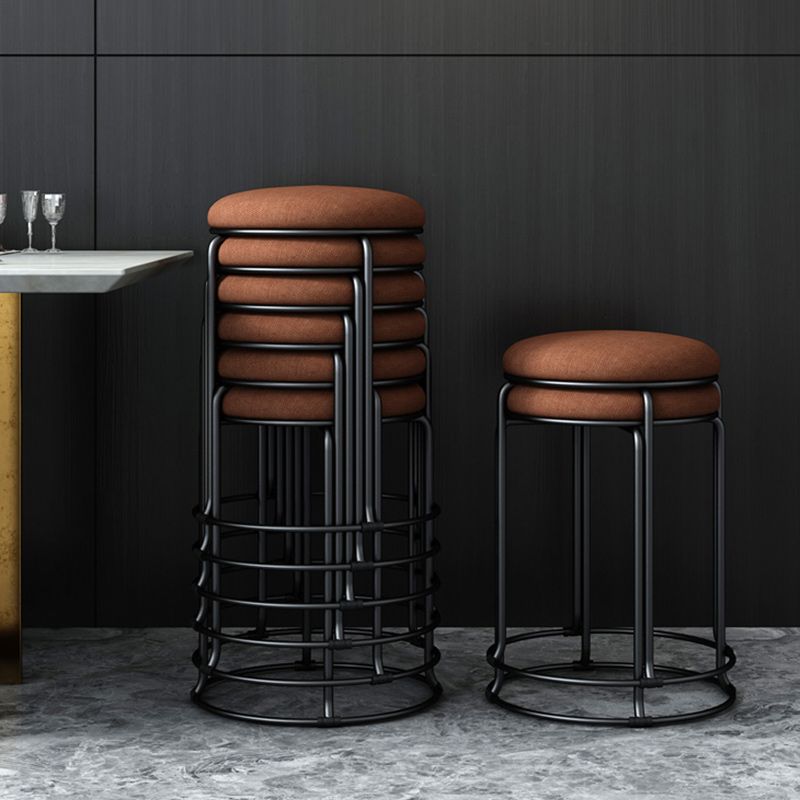 Linen Blend Ottoman Metal Frame Round Upholstered Contemporary Solid Pouf Clearhalo 'furn' 'furn_ottomans_poufs' 'Furniture' 'Living Room Furniture' 'Ottomans & Poufs' 'ottomans_poufs' 1200x1200_5238796c-36ba-452e-bd62-7d884dc9ba7d