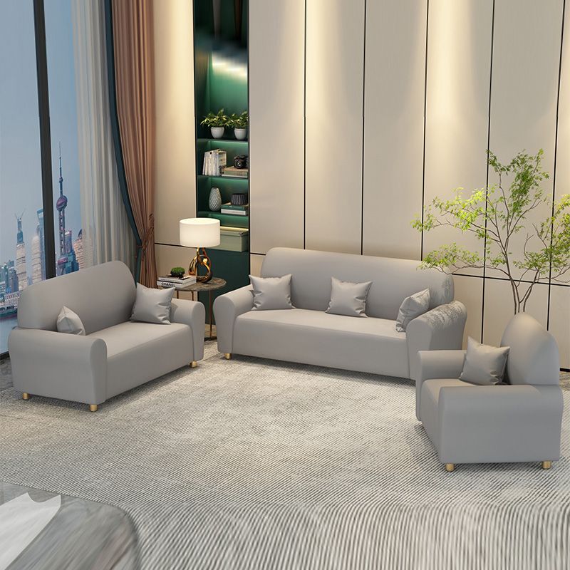 Contemporary 3 Seater Faux Leather Sofa Solid Color Flared Arm Sofa