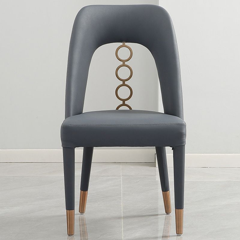 フェイクレザーホームダイニングチェアオープンバックダイニングサイドチェアグレーのサイドチェア