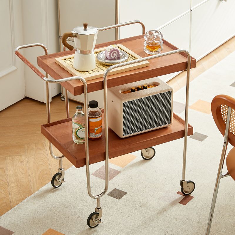 Scandinavian Solid Wood Side Table Tray Top Side End Table with Wheels