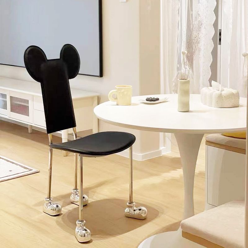 Moderne eetkamerstoel Leer Open achterkant stoel met roestvrijstalen basis