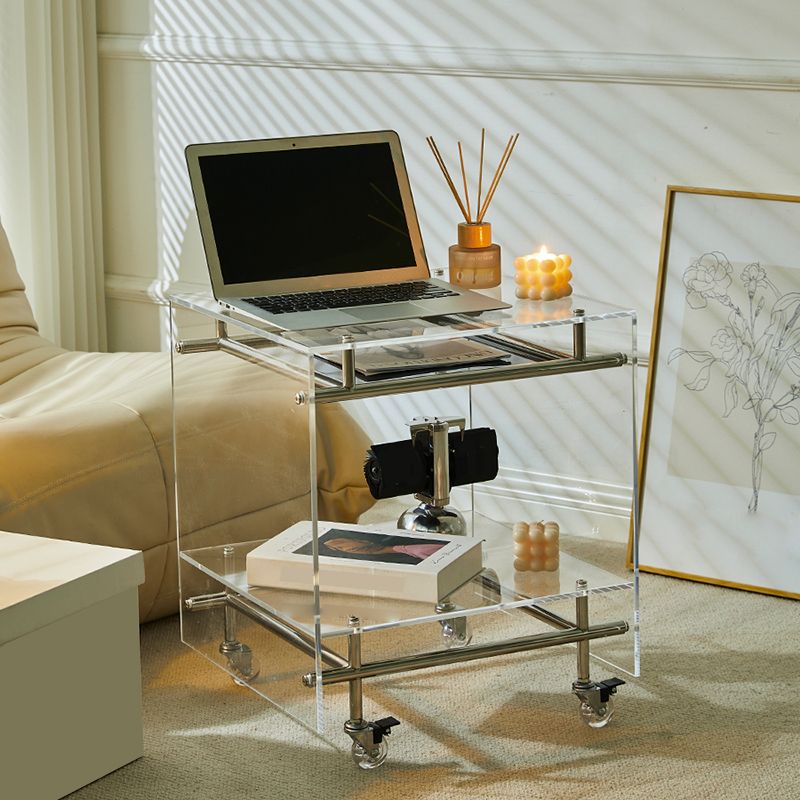 Acrylic End Table with Casters 21.7" Tall Rectangular Side Table with Storage Shelf Clearhalo 'Coffee & Accent Tables' 'End & Side Tables' 'end_side_tables' 'furn' 'furn_end_side_tables' 'Furniture' 'Living Room Furniture' 1200x1200_523f0620-08cd-4885-9487-d95877e1cfd4