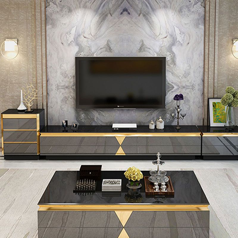 15.75 "H TV Style Glam Style Console TV de stockage fermé en noir avec 2 tiroirs