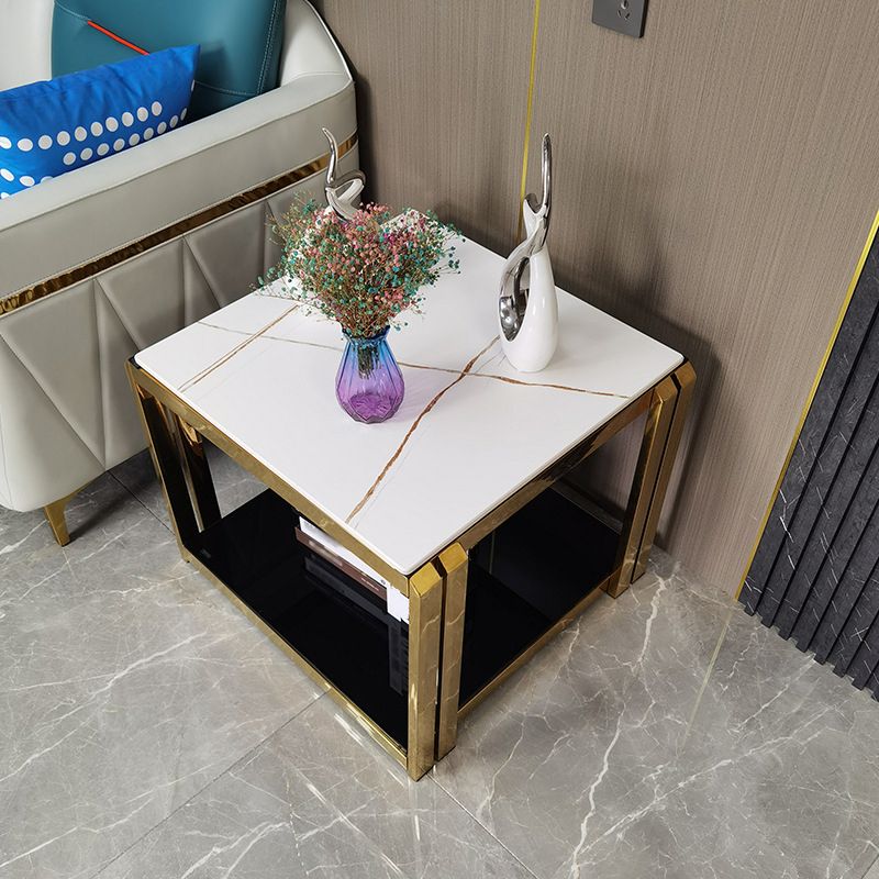 Modern Square Stone Top Side Table Stainless Steel Block End Snack Table Clearhalo 'Coffee & Accent Tables' 'End & Side Tables' 'end_side_table' 'Furniture' 'furniture_end_side_table' 'Living Room Furniture' 1200x1200_523fe771-afb4-4273-be2b-380f4007c6a7