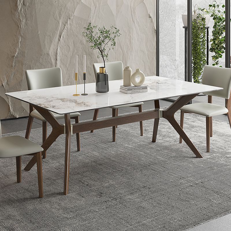 Moderner Tisch mit gesinterter Steinplatte, rechteckiger Tisch mit Holzsockel