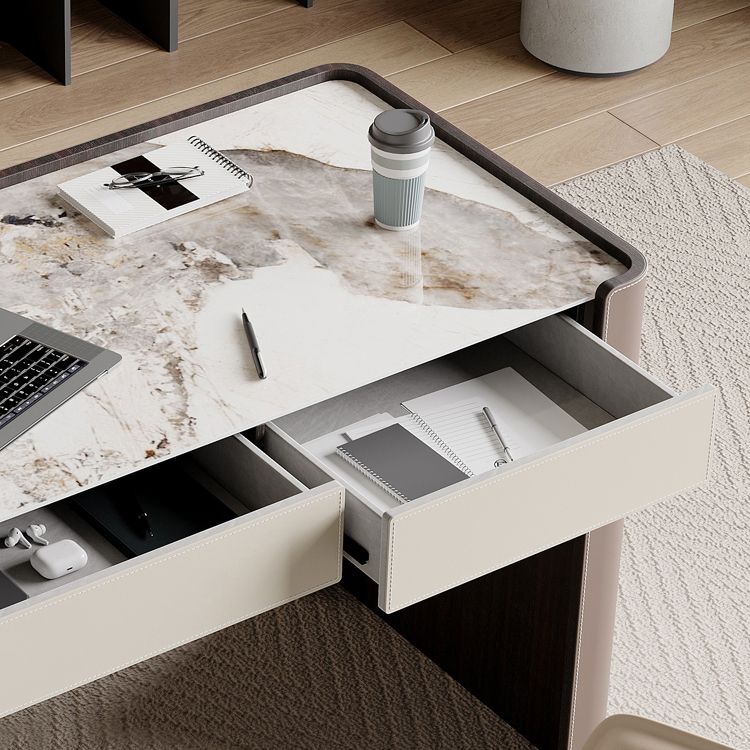 Glam Stone Office Desk 3-Drawers 29,92 "großer Schreibtisch mit Schlittenbasis