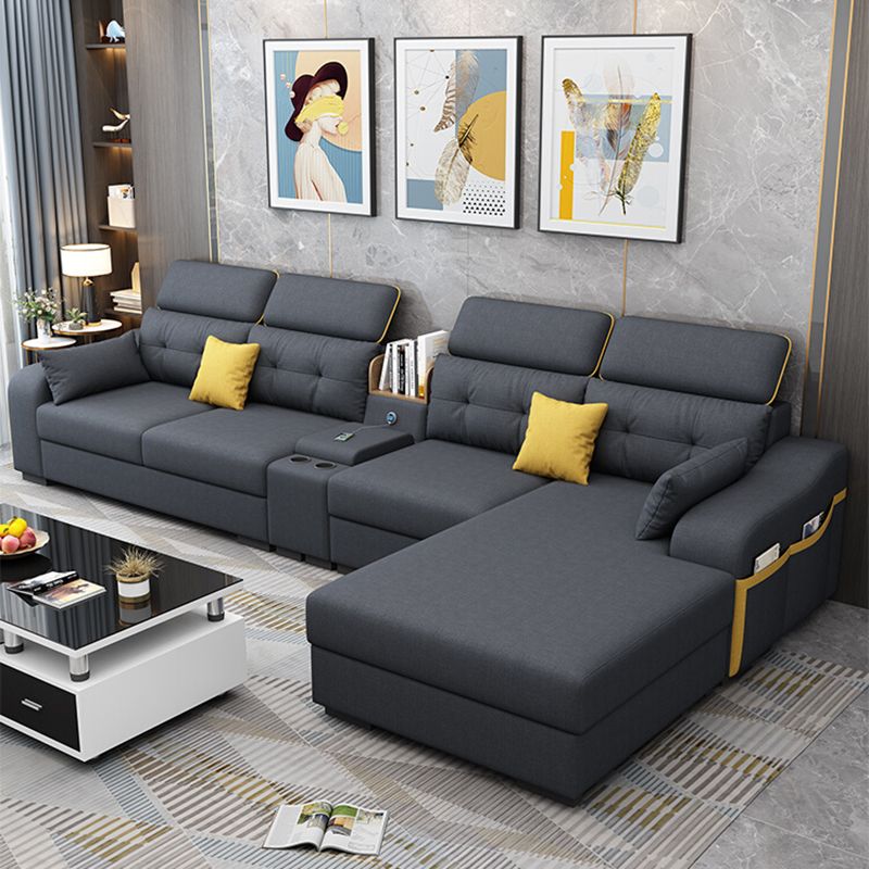 Recessed Arm Pillowed Back Cushions Sofa and Chaise Linen/Faux Leather Sectional Clearhalo 'furn' 'furn_sectionals' 'Furniture' 'furniture_sectionals' 'kitchen' 'kitchen_sectionals' 'Living Room Furniture' 'Sectionals' 1200x1200_52437235-b98d-48f5-8b8b-2048da518cfa