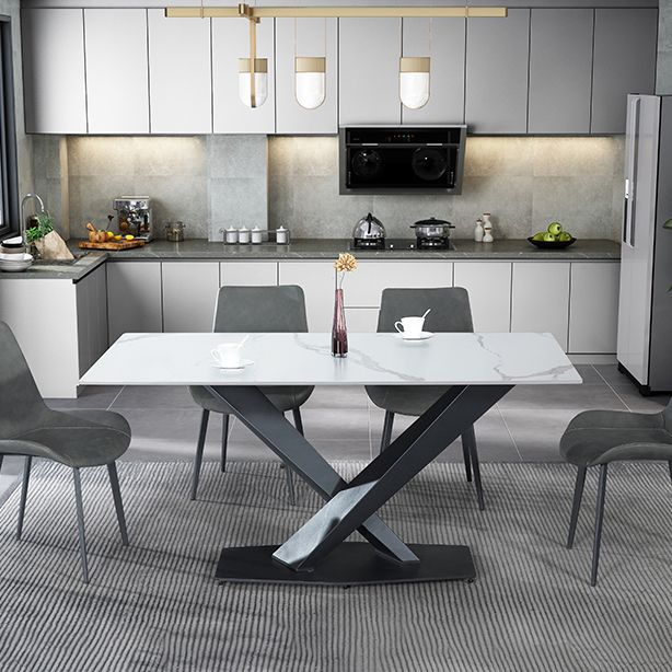 Modern Style Dining Table Rectangle Sintered Stone Pedestal Table with Black Frame Clearhalo ' dining_table' 'Dining Tables & Seating' 'Dining Tables' 'furn' 'furn_dining_table' 'Furniture' 'furniture_dining_table' 'Kitchen & Dining Furniture' 'kitchen&dining_furn' 'kitchen' 'kitchen_dining_table' 1200x1200_52464ebb-24a3-4441-b06e-90be86e9167c