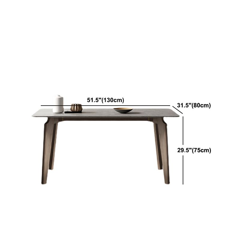 Rectangle Modern DiningTable Sintered Stone Top Ash Base Table with 4 Legs