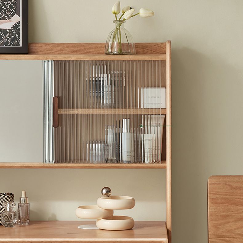 51.97" High 1-Drawer Vanity Desk/Mirror and Stool in Cherry Wood Clearhalo 'Bedroom Furniture' 'furn' 'furn_makeup_vanities' 'Furniture' 'Makeup Vanities' 'makeup_vanities' 1200x1200_524b8b95-dd47-49ac-b069-b57597cb5e17