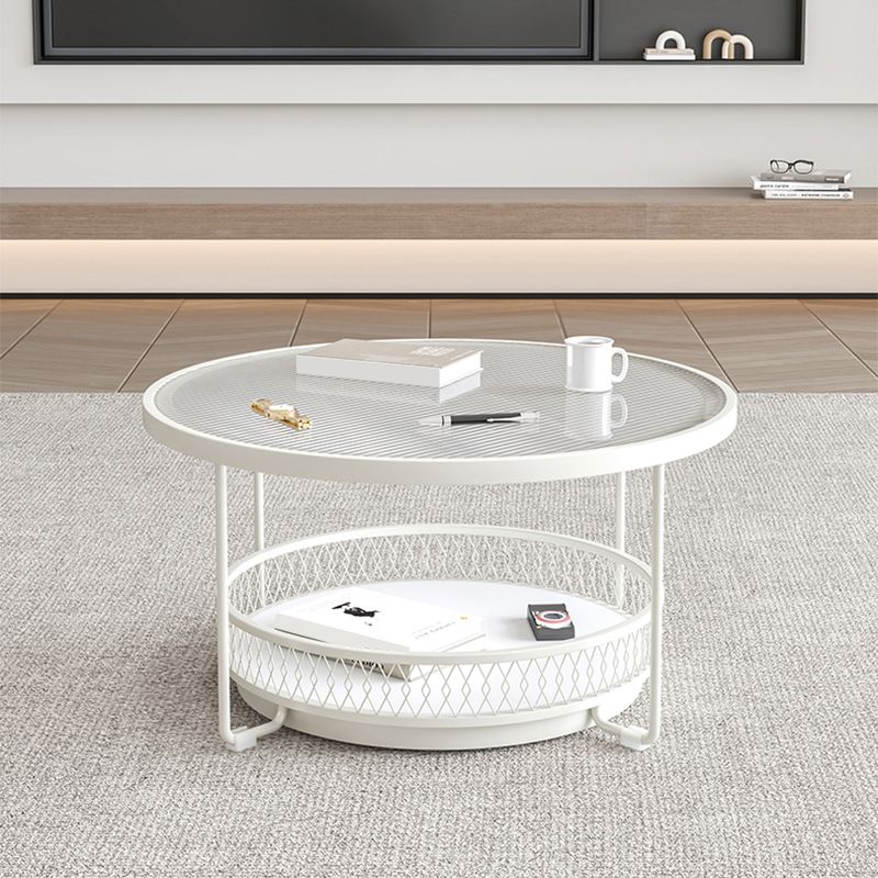 Modernistic Glass Top Coffee Table Round Metal Frame Cocktail Table Clearhalo 'Coffee & Accent Tables' 'Coffee Tables' 'coffee_tables' 'furn' 'furn_coffee_tables' 'Furniture' 'Living Room Furniture' 1200x1200_524bb88c-a478-48d9-a991-c45b8cbfbde9