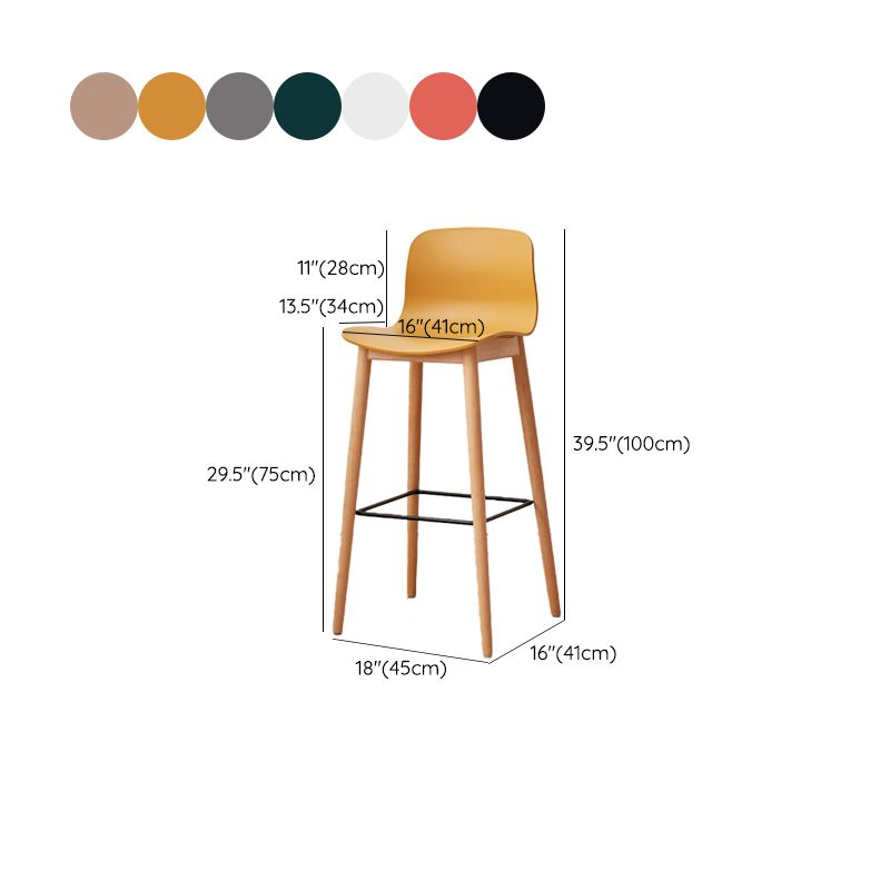 Contemporary Plastic Armless Bar Stools with Solid Wood Base