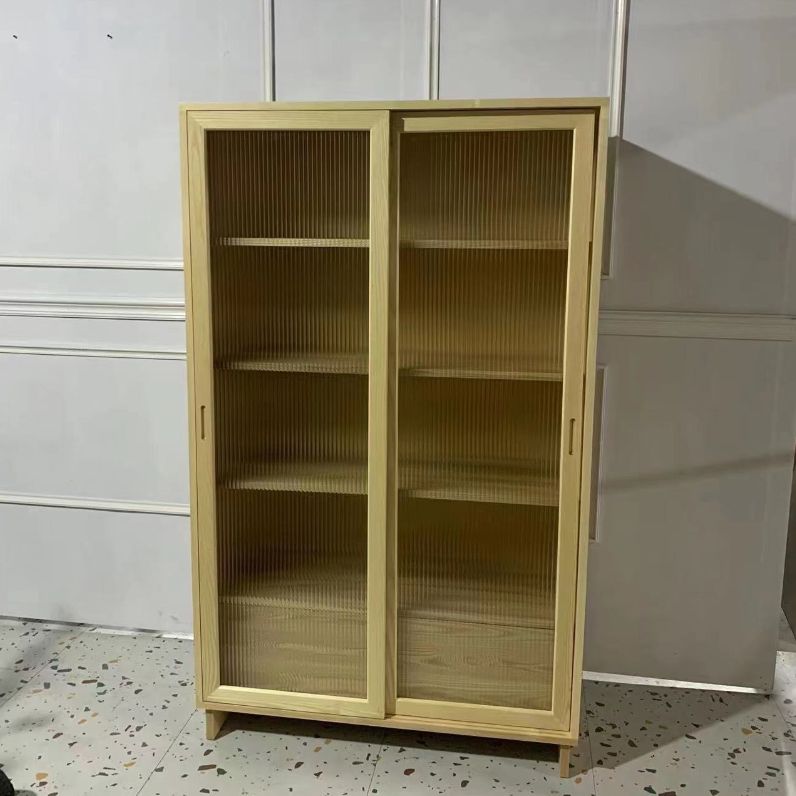 72" Tall Natural Glass Paned Accent Cabinet 2 Drawers Solid Wood Chest Clearhalo 'Cabinets & Chests' 'cabinets_chests' 'furn' 'furn_cabinets_chests' 'Furniture' 'Living Room Furniture' 1200x1200_524f6d80-ed5f-4c13-a4e4-5ac93e04fe83