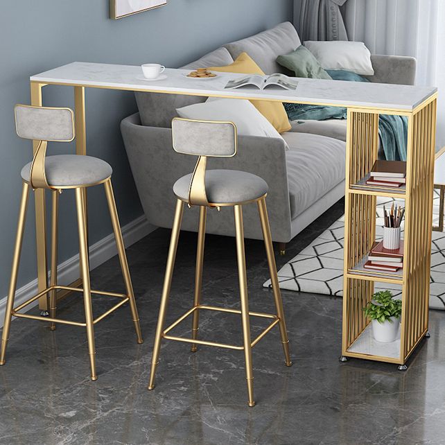 1/3 Piezas GlamoM Iron Bistro Set White Rectangle Faux Marble Top Table Plana con estante