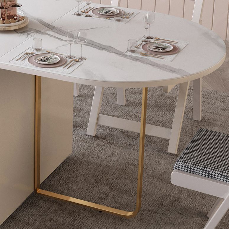 Modern Sintered Stone Dining Table Oval Drop-Leaf 59" Dining Table with Gold Frame Clearhalo ' dining_table' 'Dining Tables & Seating' 'Dining Tables' 'furn' 'furn_dining_table' 'Furniture' 'furniture_dining_table' 'Kitchen & Dining Furniture' 'kitchen&dining_furn' 'kitchen' 'kitchen_dining_table' 1200x1200_52502e62-15e2-44fa-893f-f5300196af0c