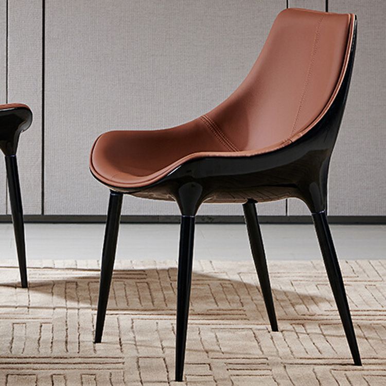 Glam Curved Dining Chair Faux Leather Dining Chairs with Black Legs Clearhalo 'Dining Chairs' 'Dining Tables & Seating' 'dining_chair' 'furn' 'furn_dining_chair' 'Furniture' 'Kitchen & Dining Furniture' 1200x1200_52575a00-ecf2-4344-bd39-bcb022e5e8a2