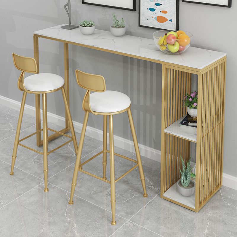 Mesa de mostrador de barra de piedra Glam, mesa de mostrador de barra rectangular con patas de metal para cocina