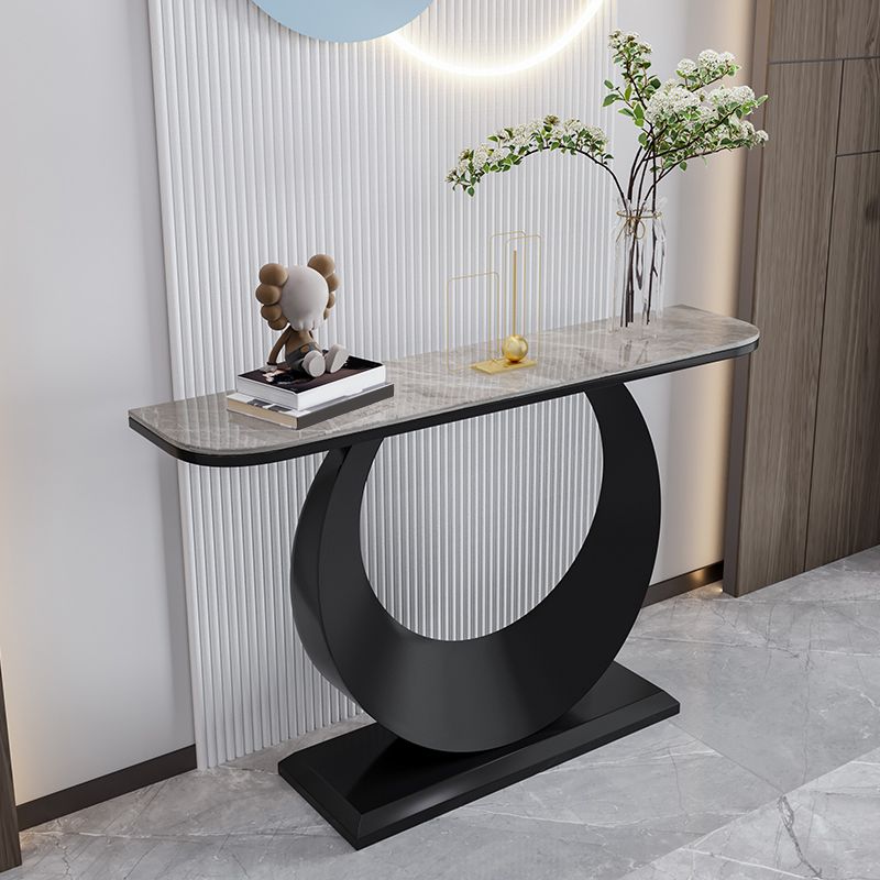 Stone Half Moon Console Table 31.5-inch Tall Accent Table with 1 Shelf Clearhalo 'Console Tables' 'console_tables' 'Entry & Mudroom Furniture' 'furn' 'furn_console_tables' 'Furniture' 1200x1200_526018fb-36e2-42a1-b2ff-21ec04111e91
