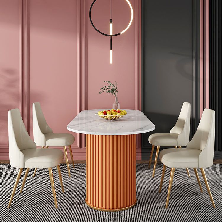 Glam Oval Shape White Dining Table Sintered Stone Standard Dining Table for Kitchen Clearhalo ' dining_table' 'Dining Tables & Seating' 'Dining Tables' 'furn' 'furn_dining_table' 'Furniture' 'furniture_dining_table' 'Kitchen & Dining Furniture' 'kitchen&dining_furn' 'kitchen' 'kitchen_dining_table' 1200x1200_5264852a-9172-4545-9393-921ca4aa4360