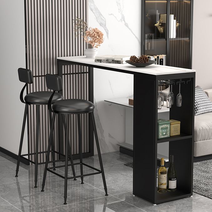 Industrial Iron Bar Table Faux Marble Rectangle Top 41.3"H Bistro Table with Storage Clearhalo 'Bar Furniture' 'Bar Tables' 'bar_tables' 'furn' 'furn_bar_tables' 'Furniture' 'furniture_bar_tables' 'Kitchen & Dining Furniture' 1200x1200_5270e67d-d28b-40b1-9fe2-67a4fd7dd07c