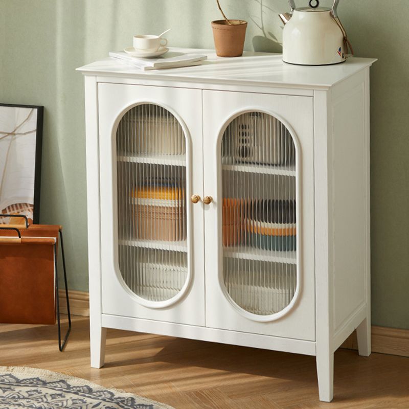 Contemporary Glass Display Stand Oil Oak Hutch Buffet with Doors