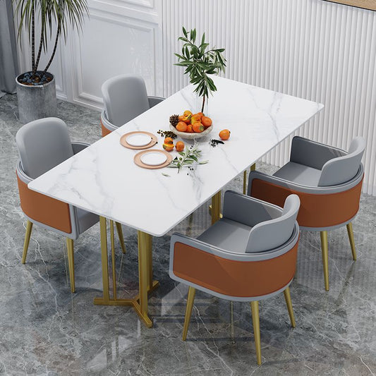 Modern Sintered Stone Top Standard Dining Set White Rectangle Shape Dining Set with Double Pedestal Clearhalo 'Dining Room Sets' 'Dining Tables & Seating' 'dining_room_set' 'furn' 'furn_dining_room_set' 'Furniture' 'furniture_dining_room_set' 'Kitchen & Dining Furniture' 'kitchen&dining_furn' 'kitchen' 1200x1200_5272e4f3-7175-4e11-b2cc-0bf96cdba13e
