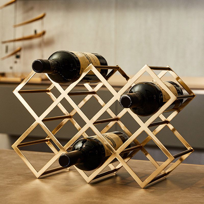 Countertop Wine Rack Glam Metal Wine Bottle Rack for Living Room