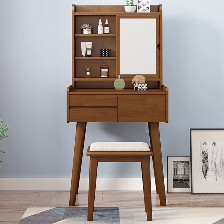 Vanity da tavolo in legno massello a 3 cassetti scandinavi con specchio